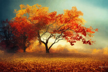 Fall Season, Autumn Background With The Ground Covered