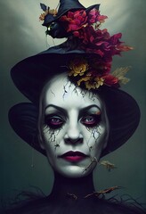 Wall Mural - A fictional person, not based on a real person. Mystical beautiful fictional woman with beautiful makeup. Gothic mystery girl. 3D rendering