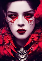 Wall Mural - A fictional person, not based on a real person. Mystical beautiful fictional woman with beautiful makeup. Gothic mystery girl. 3D rendering