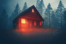 A Creepy Glowing Red Abandoned Cabin Isolated In The Woods
