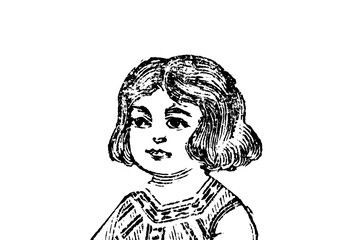 Wall Mural - Portrait of a little girl - Vintage Illustration in engraving style