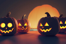 A Stack Of Three Halloween Jack O Lantern Pumpkins