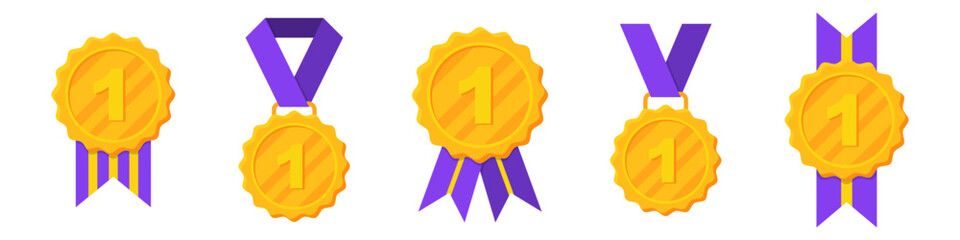 Wall Mural - golden medals with purple in a flat design. vector illustration