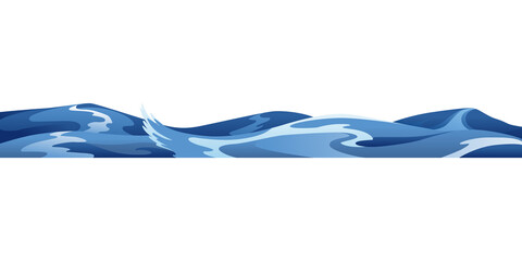 Ocean or sea decorative water wave. horisontal pattern for ui games. Stylized blue waves on white background