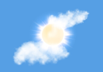 Wall Mural - bright blue sky. realistic fluffy cloud and sun shining through