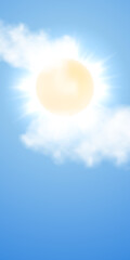 Poster - Sun shining through cloud in bright blue sky. Vertical background