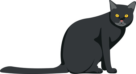 Sticker - Black cat icon. Cartoon pet. Grumpy kitten