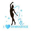 I love rhythmic gymnastics. Young gymnast woman dance with ribbon. Gymnast silhouette. Vector illustration