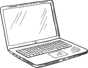 Aufkleber - Notebook sketch. Personal computer icon. Open laptop