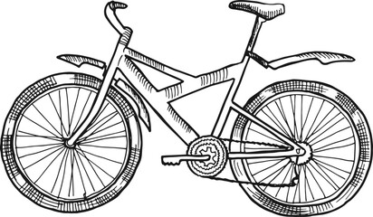 Sticker - Bicycle sketch. Riding transport. Urban eco vehicle