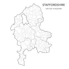  Administrative Map of Staffordshire with Counties, Districts and Civil Parishes as of 2022 - United Kingdom, England - Vector Map