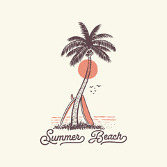 palm illustration beach graphic tropical design vintage summer t shirt