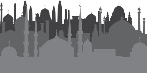 Poster - Eastern cityscape. Black arabian islamic architecture silhouette