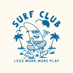 fin illustration mascot graphic surf design summer palm vintage beach t shirt