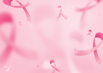 Breast cancer vector pattern background. Blur and focus pink ribbons