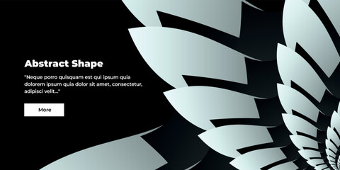 Poster - Unusual abstract background or first screen for your website on the right with part of a flower with spiral gradient gray, white and black petals and a black background. Abstract half flower pattern