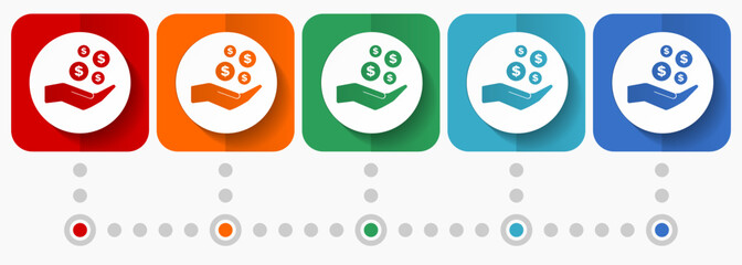 Fototapete - Money and hand vector icons, infographic template, set of flat design business symbols