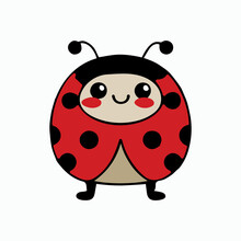 Cute Adorable Ladybug Vector Illustration. Cartoon Drawn Animal. Happy Funny Character. Drawing For Kids, Nursery. Little Insect, Cute Bug. Icon For Card Or Invitation.