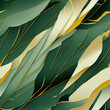 seamless or repeatable texture of luxury shiny gold and dark green marble like wallpaper or texture background. Tropical leaves wall art design