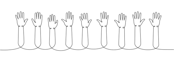 Wall Mural - Hands up one line continuous drawing. Applaud hands continuous one line illustration. Vector minimalist linear illustration.