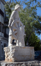 Statue, Sailorman At Steering Wheel, Ibiza Town,  Ibiza, Mediterranean, Ballears, Ibiza, Spain, 