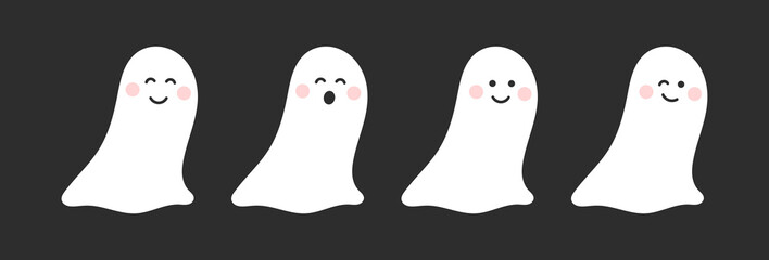 Wall Mural - cute ghosts set with different face expressions. happy halloween ghost icons.