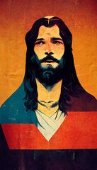 Vintage Christian poster with Jesus Christ portrait