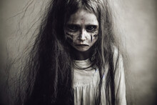 Dead Girl Transformed Into Living Dead Or Zombie, Black And White, 3d Illustration