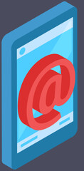 Poster - Email symbol on smartphone screen. App for chatting and mailing. Program for online communication via Internet. Virtual mailbox with digital email icon on display. Phone application with mail