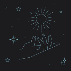 Wall Mural - Boho Witch and Magic icon Collection with mystic stars planets, suns, moons, and magical symbols.