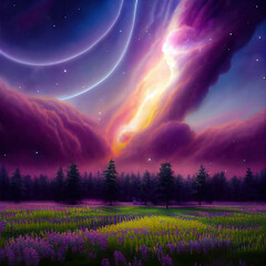 Wall Mural - Fantasy landscape in purple