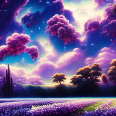 Wall Mural - Fantasy landscape in purple