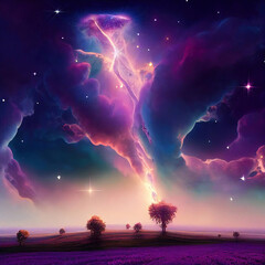 Wall Mural - Fantasy landscape in purple
