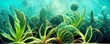 Water plants underwater, aquatic weeds in the aquarium, 3d illustration