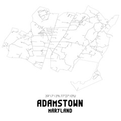  Adamstown Maryland. US street map with black and white lines.
