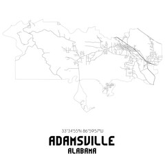  Adamsville Alabama. US street map with black and white lines.
