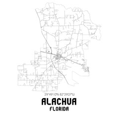  Alachua Florida. US street map with black and white lines.