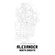 Alexander North Dakota. US street map with black and white lines.
