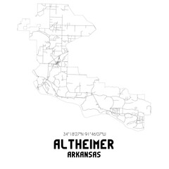 Altheimer Arkansas. US street map with black and white lines.