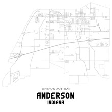 Anderson Indiana. US Street Map With Black And White Lines.