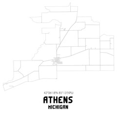 Athens Michigan. US street map with black and white lines.