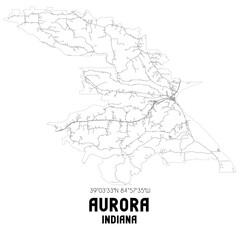  Aurora Indiana. US street map with black and white lines.