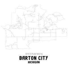  Barton City Michigan. US street map with black and white lines.