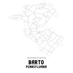  Barto Pennsylvania. US street map with black and white lines.