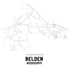  Belden Mississippi. US street map with black and white lines.