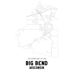  Big Bend Wisconsin. US street map with black and white lines.