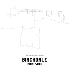  Birchdale Minnesota. US street map with black and white lines.
