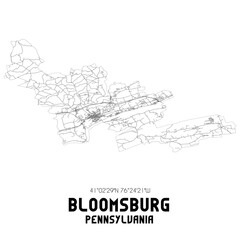  Bloomsburg Pennsylvania. US street map with black and white lines.