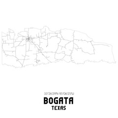  Bogata Texas. US street map with black and white lines.