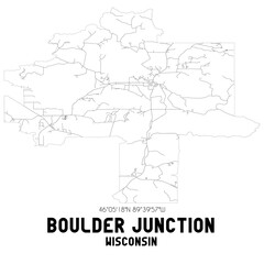  Boulder Junction Wisconsin. US street map with black and white lines.